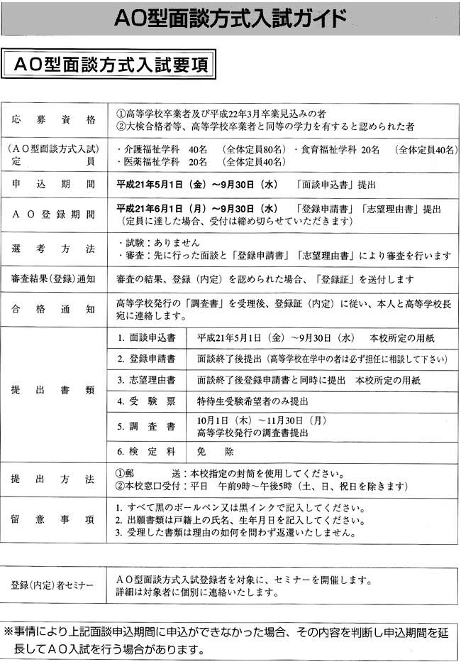 ＡＯ型面談方式入試ガイド　ＡＯ型面談方式入試要項